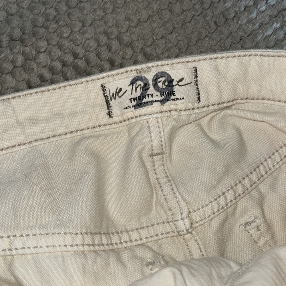 A1-#12 Free People High Waisted Coconut Denim Skirt Asym. Raw Hem Off White - Picture 5 of 15